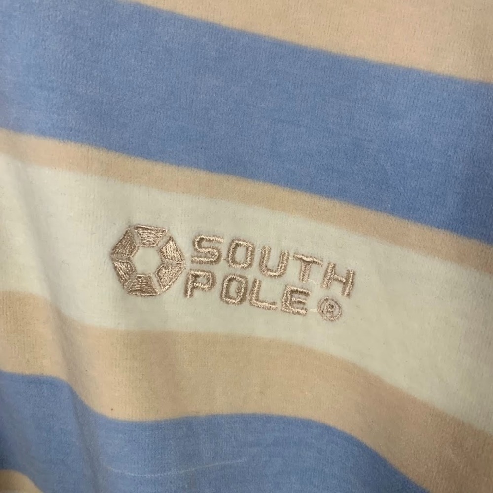 Vtg Y2K Southpole‎ Striped Fleece Polo Shirt Embroidered Skater Hip Hop Men's M - Picture 2 of 11